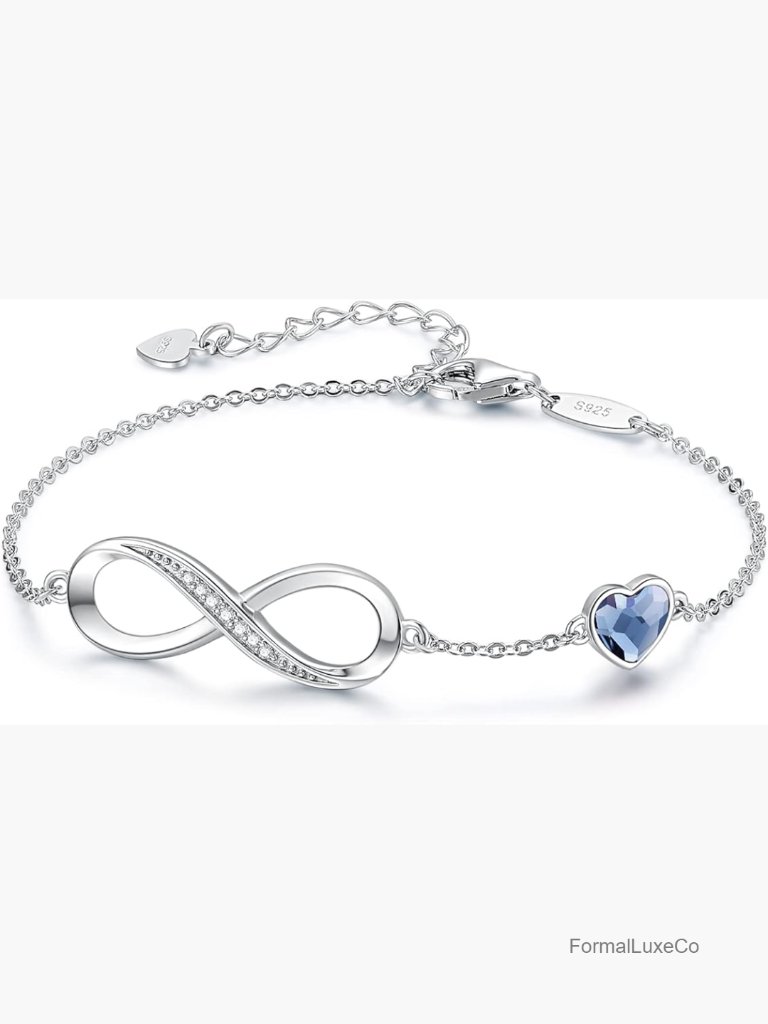 Infinity Heart Charm Link Bracelet 925 Sterling Silver Adjustable